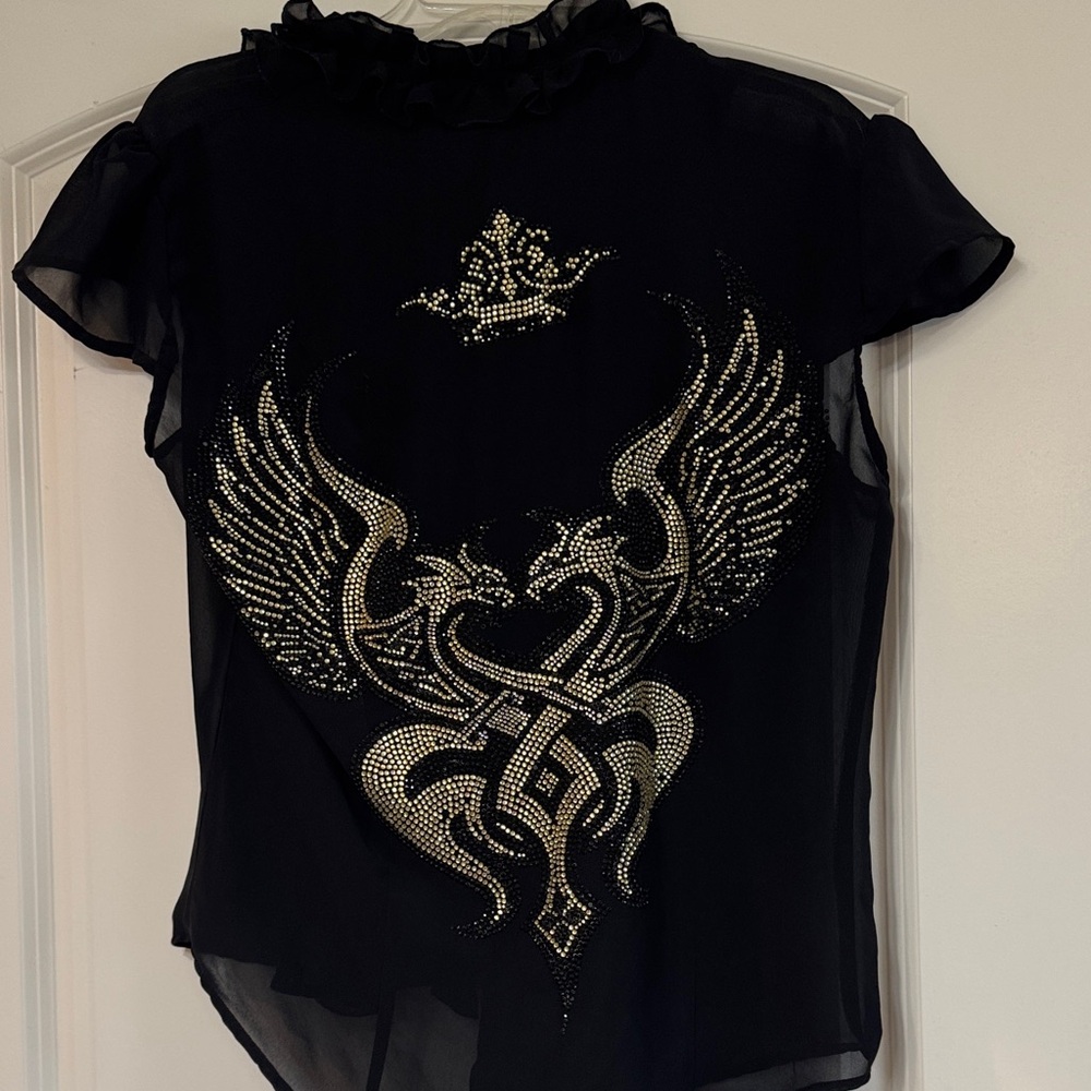 Chic Black Ruffle Front Blouse - Picture 4 of 5